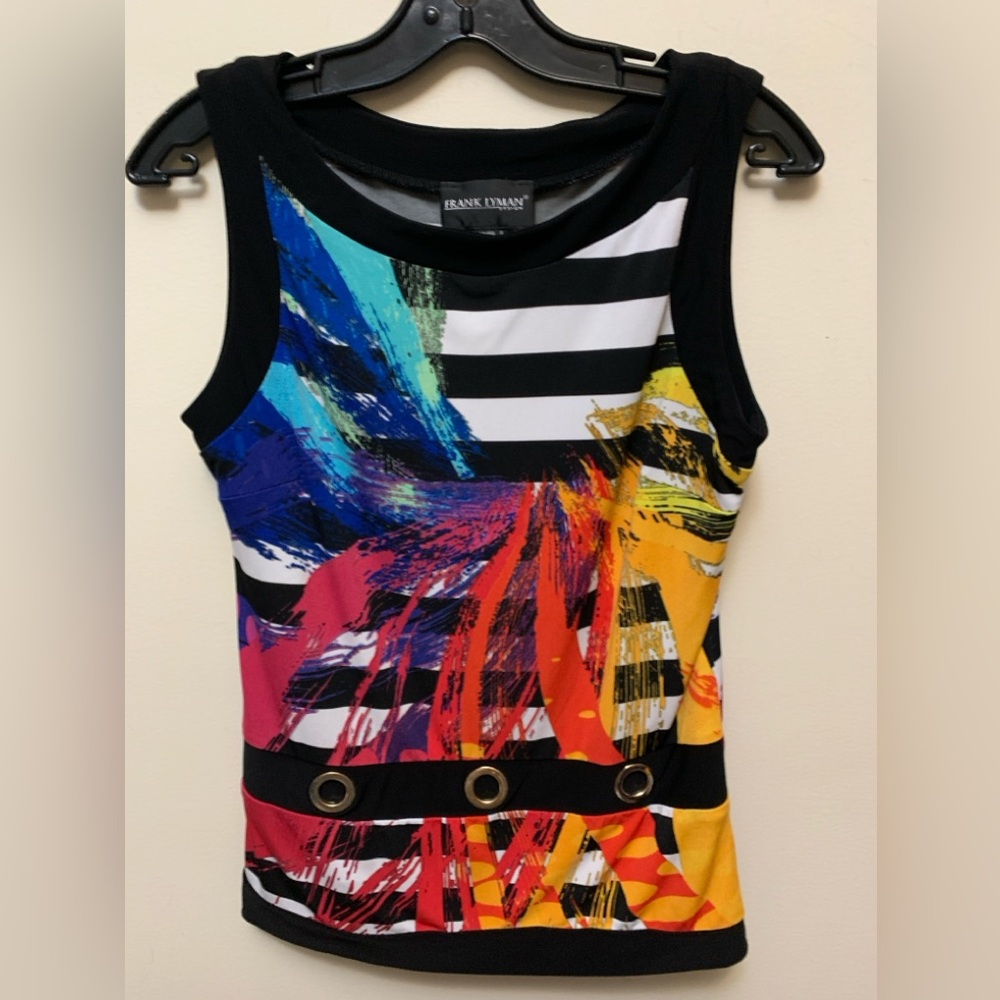 FRANK LYMAN Colorful Striped Tank Top with Grommet Detail